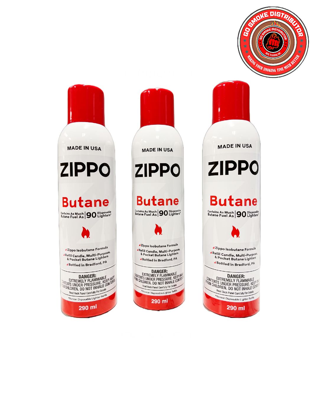 ZIPPO BUTANE FUEL 290 ml Lighter Fluid MADE IN USA **PACK OF 4**